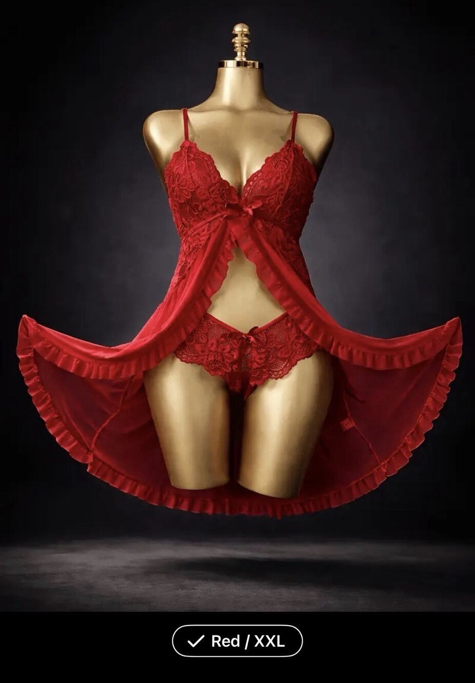 Women’s Two-Piece Red Lingerie Set Size XXL Sheer Lace Design